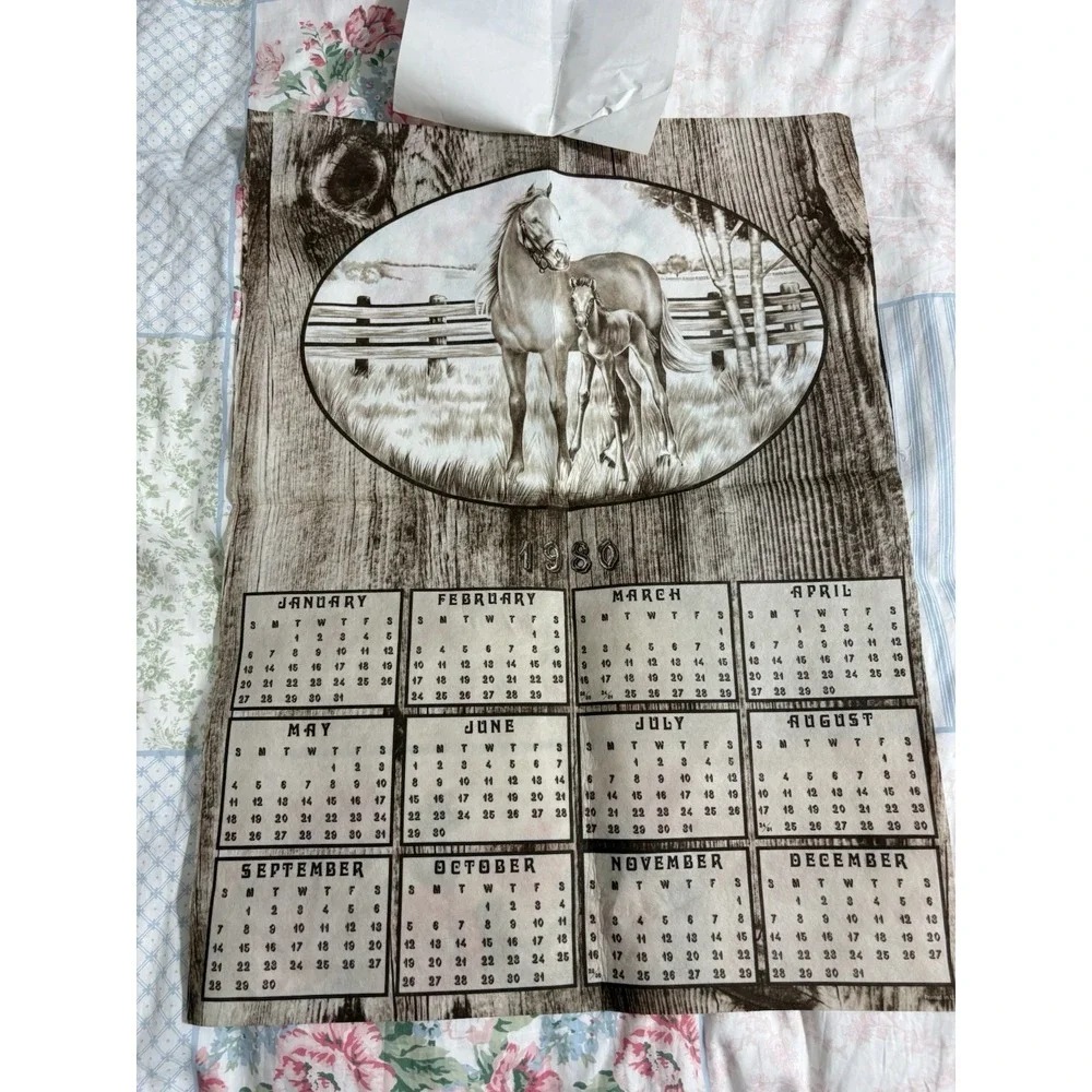 Vintage Tri Chem Horse & Colt 1980 Cloth Felt Wall Calendar New Old Stock
